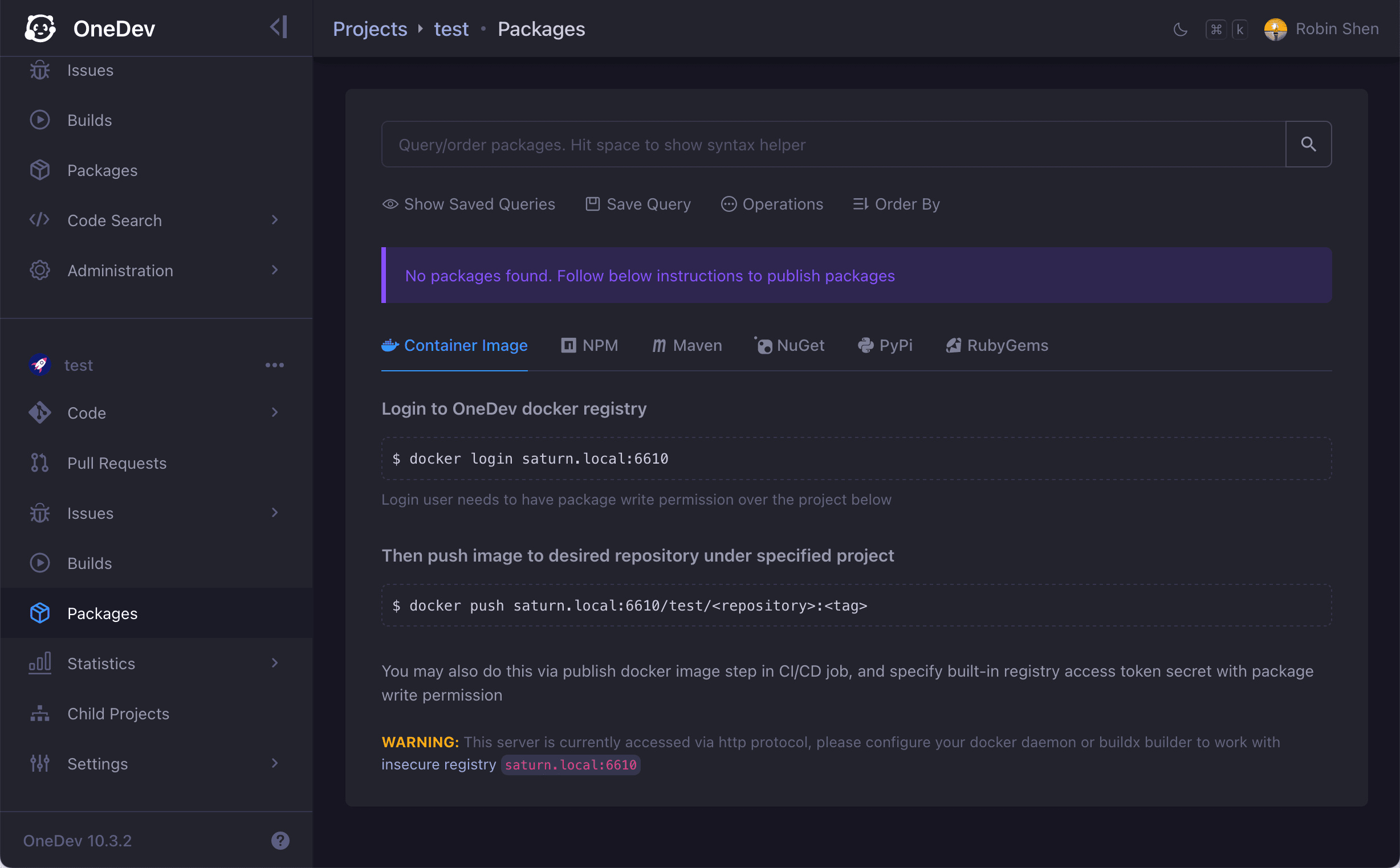 Package registry