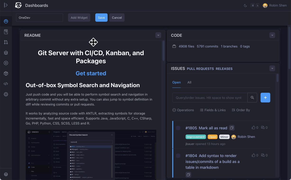 Edit dashboard
