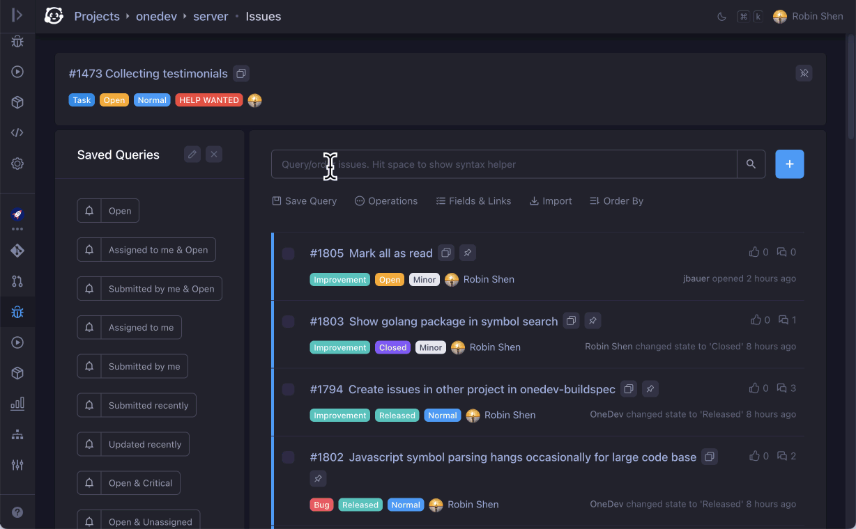 Issue query